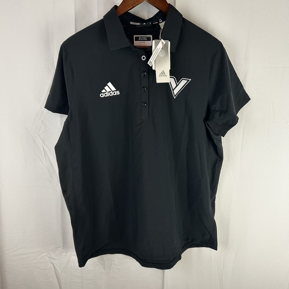 adidas Women's Size XL Black/White Short Sleeve Stadium Polo $65 NWT